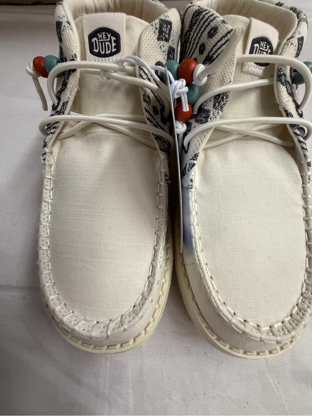 Hey Dude Cream Canvas Slip-On Sneakers with Multicolor Beads
